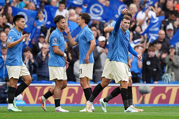 Brighton vs Arsenal Review: Brighton players celebrate during the Premier League 2026/27 match between Brighton and Arsenal at Amex Stadium on September 19, 2026.