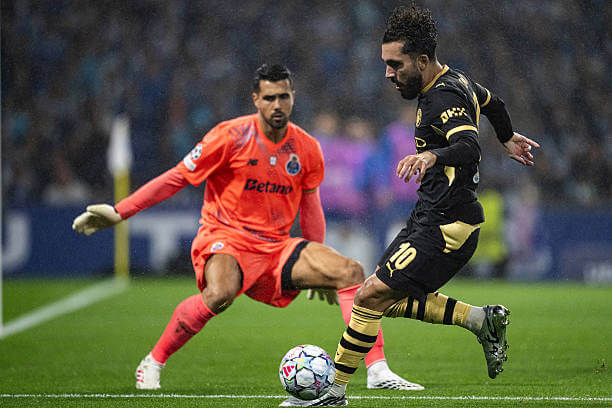 FC Porto vs Manchester City Review: Rayan Cherki in action against Diogo Costa during the UEFA Champions League 2026/27 League Phase MD1 match between FC Porto and Manchester City at the Estadio do Dragao on September 08, 2026.