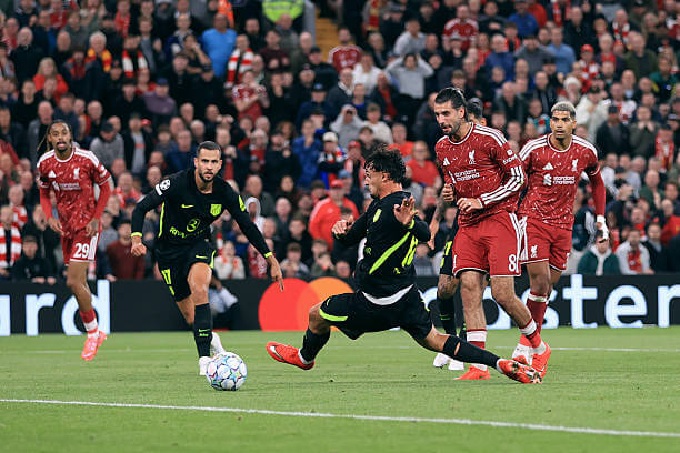 Liverpool vs Atletico Madrid Review: Dominik Szoboszlai scores during the UEFA Champions League 2026/27 League Phase MD1 match between Liverpool and Atletico Madrid at Anfield on September 9, 2026.