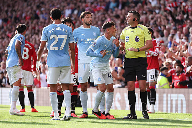 Manchester United vs Manchester City Review: Phil Foden reacts after being sent off by Referee Michael Oliver during the Premier League 2026/27 match between Manchester United and Manchester City at Old Trafford on September 13, 2026.