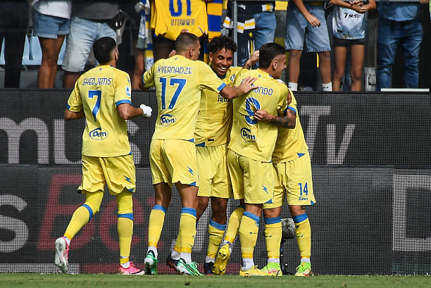 Serie A Roundup, Matchday 5: Frosinone players celebrate during the Serie A match between Frosinone and Como at Stadio Benito Stirpe on September 20, 2026.