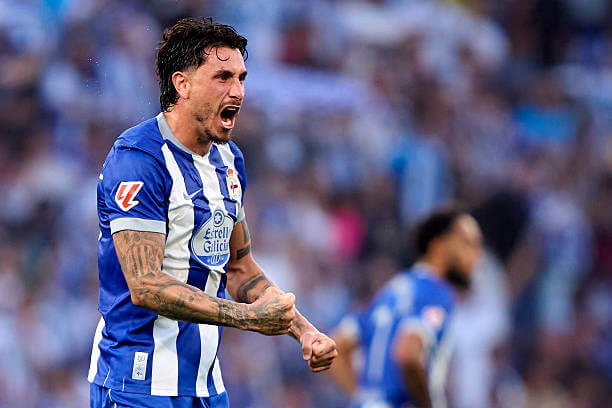La Liga Roundup, Matchday 7: Jose Maria Gimenez celebrates after Diego Villares scores during the LaLiga 2026/27 match between Deportivo de A Coruna and Real Betis at Abanca-Riazor on September 20, 2026.