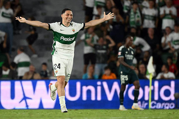 Elche vs Real Madrid Review: Abiel Osorio celebrates during the LaLiga match between Elche and Real Madrid at Estadio Manuel Martinez Valero on September 15, 2026.