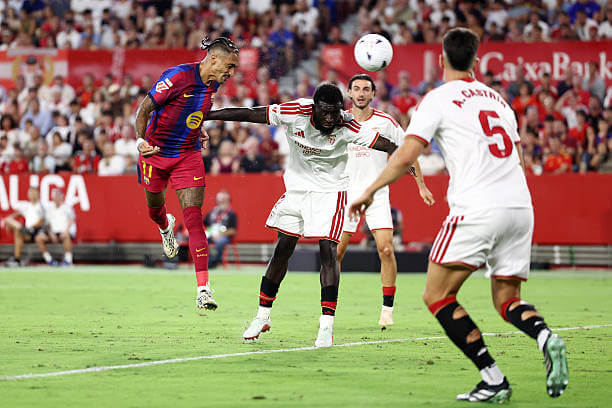 Sevilla vs Barcelona Review: Raphinha scores his second goal of the game during the LaLiga match between Sevilla and Barcelona at the Ramon Sanchez Pizjuan on September 19, 2026.