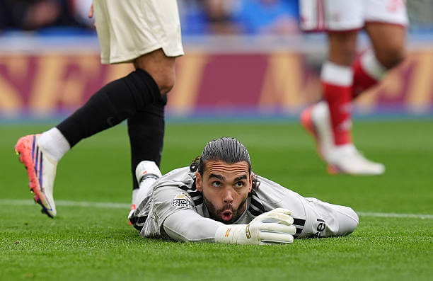 Brighton vs Arsenal Review: David Raya reacts during the Premier League 2026/27 match between Brighton and Arsenal at Amex Stadium on September 19, 2026.