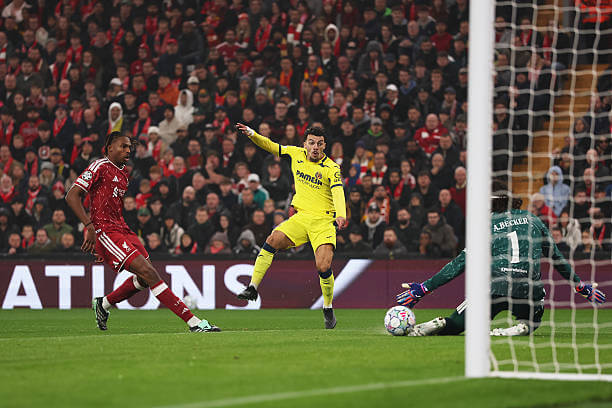 Liverpool vs Villarreal Review: Georges Mikautadze scores during the UEFA Champions League 2026/27 League Phase MD3 match between Liverpool and Villarreal at Anfield on October 20, 2026.