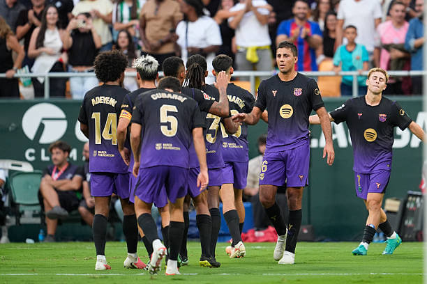 Betis vs Barcelona Review: Barcelona players celebrates during the LaLiga 2026/27 match between Real Betis and Barcelona at Estadio La Cartuja on October 17, 2026.
