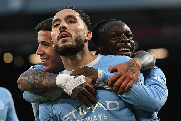 Liverpool vs Manchester City Review: Rayan Cherki celebrates his goal with Enzo Fernandez and Jeremy Doku during the Premier League 2026/27 match between Liverpool and Manchester City at Anfield on October 11, 2026.