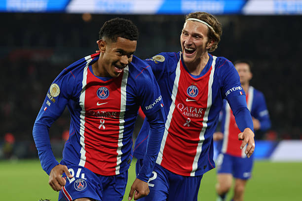 Ligue 1 Roundup, Matchday 8: Senny Mayulu and Mika Godts celebrate during the Ligue 1 match between Paris Saint-Germain and Lyon at Parc des Princes on October 26, 2026.
