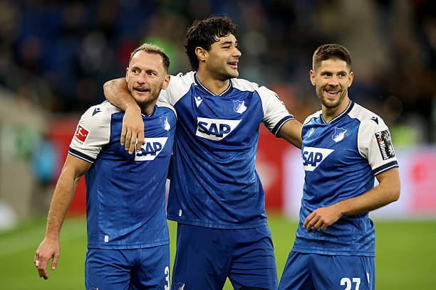 Bundesliga Roundup, Matchday 7: Vladimir Coufal, Ozan Kabak and Andrej Kramaric celebrate during the Bundesliga 2026/27 match between Hoffenheim and Bayer Leverkusen at SNP Arena on October 25, 2026.