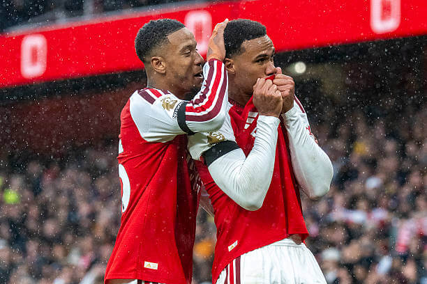 Arsenal vs Everton Review: Gabriel celebrates his goal with Ezri Konsa during the Premier League 2026/27 match between Arsenal and Everton at the Emirates Stadium on October 24, 2026.