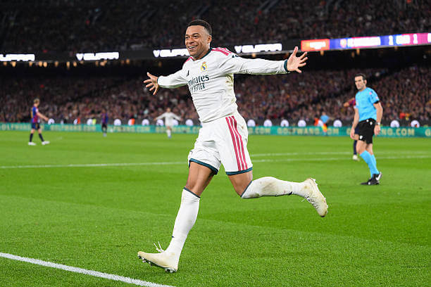 Barcelona vs Real Madrid Review: Kylian Mbappe celebrates his second goal of the game during the LaLiga 2026/27 match between Barcelona and Real Madrid at the Camp Nou on October 25, 2026.