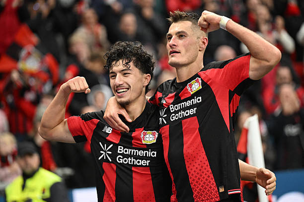 Bundesliga Roundup, Matchday 6: Patrik Schick celebrates his goal with Ibrahim Maza during the Bundesliga match between Bayer Leverkusen and Freiburg at BayArena on October 18, 2026.