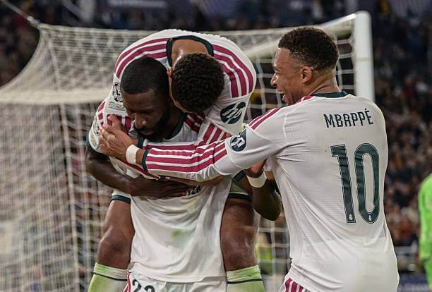 Roma vs Real Madrid Review: Antonio Rudiger celebrates his goal during the UEFA Champions League 2026/27 League Phase MD2 match between Roma and Real Madrid at the Stadio Olimpico on October 14, 2026.