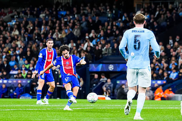 Manchester City vs PSG Review: Vitinha scores during the UEFA Champions League 2026/27 League Phase MD2 match between Manchester City and Paris Saint-Germain at the Etihad Stadium on October 14, 2026.