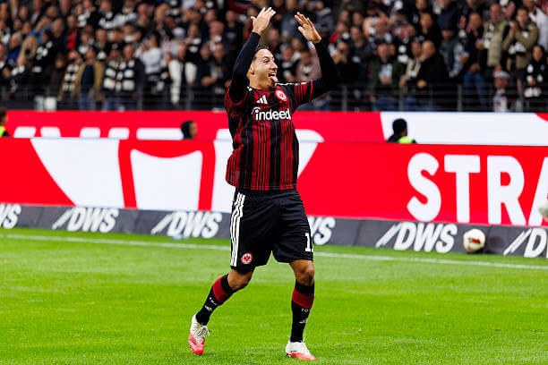 Bundesliga Roundup, Matchday 6: Younes Ebnoutalib celebrates his goal during the Bundesliga 2026/27 match between Frankfurt and FC Koln at Deutsche Bank Park on October 16, 2026.